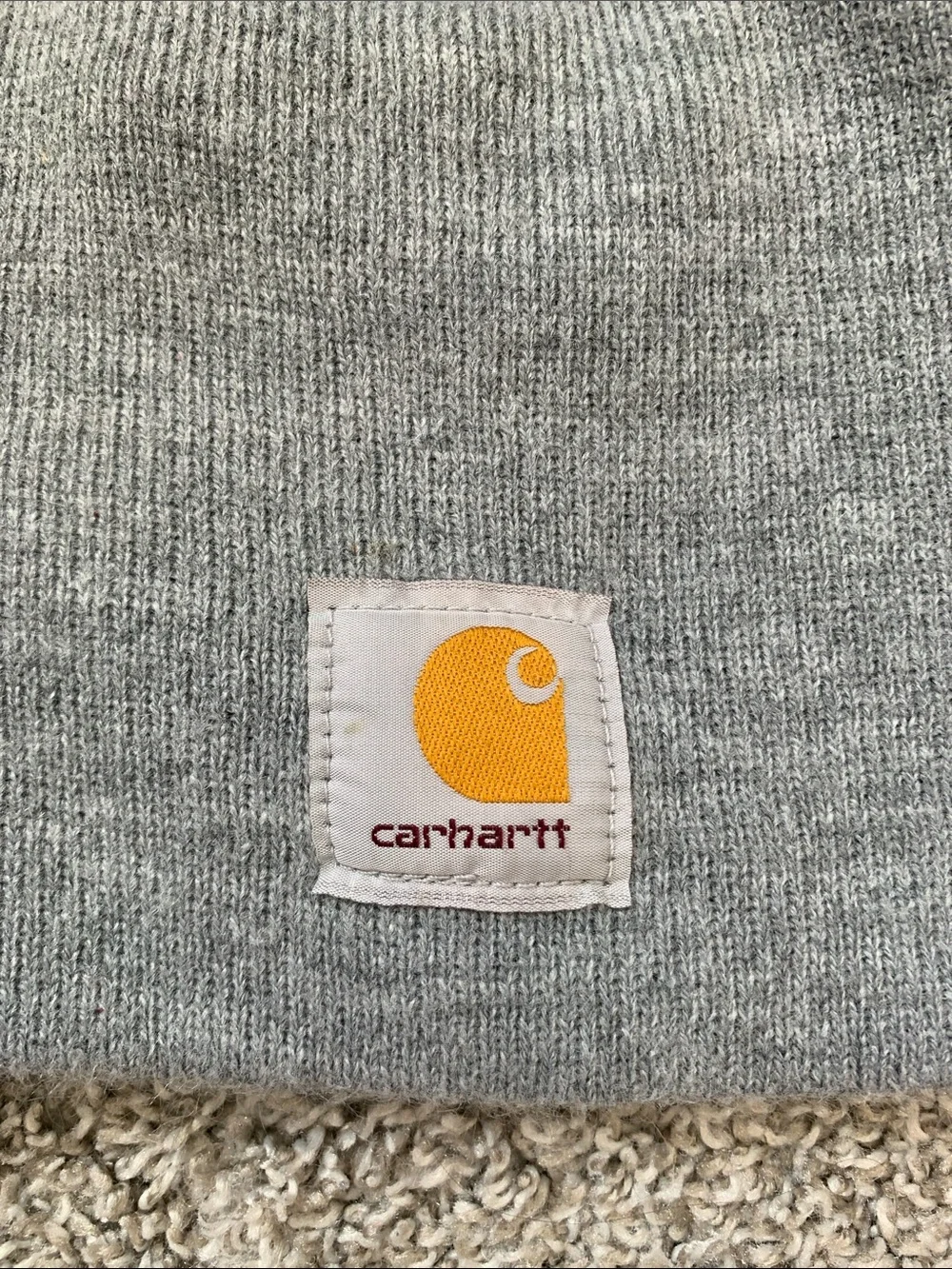 Carhartt Kids Gray Beanie with Yellow Logo Patch